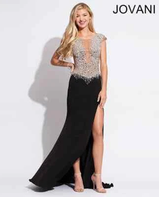 Jovani Джерси выпускное платье женщин 0 голая черный лиф кристалл украшенный вечер - Изображение 1 из 3