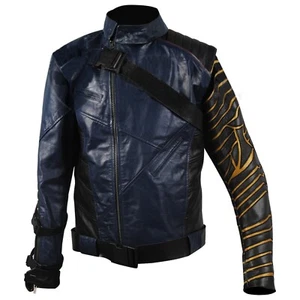 Falke Winter Soldat Cosplay Bucky Barnes Biker Style Echtleder Jacke - Bild 1 von 2