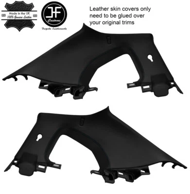 BLACK STITCH 2X B C PILLAR REAL LEATHER COVERS FITS NISSAN GT-R GTR R35 09-17 - Image 1 of 3