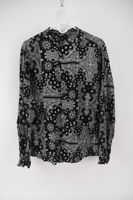 Camisa masculina ASOS preta branca estampa paisley manga longa tamanho M - Imagem 1 de 4