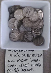 Mercury Dimes 1916-1945 90% Silver Coin Lot Circulated Choose How Many FREE SHIP - Picture 1 of 1