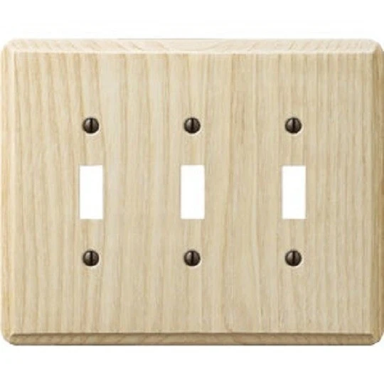 Amerelle 401TTT Contemporary Unfinished Ash Wood Wall Plate 3 Toggle