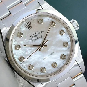 Rolex Ladies Air-King 14000 Stainless Steel White MOP Diamond Watch w/ BOX - Picture 1 of 13