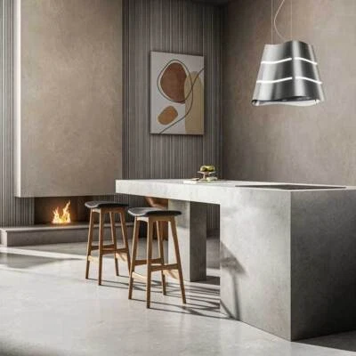 Elica Wave UX Inselhaube Dunsthaube Umluft Küche Beleuchtung LED Schwarz Silber - Bild 1 von 4