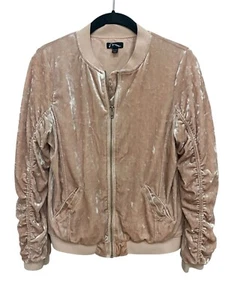 Velour Bomber Jacket Art Class Girl Size XL Mauve Ruched Sleeves Crushed Velvet - Picture 1 of 5