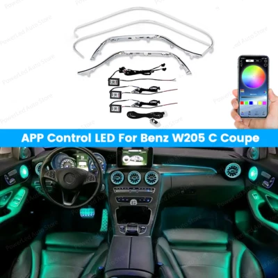 Luz ambiente para Mercedes-Benz C-Coupe W205 APP controle interior acabamento tira kit - Imagem 1 de 4