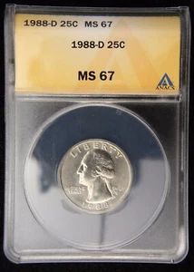 1988-D WASHINGTON QUARTER EXCELENTE GEMA UNC ANACS MS67 MONEDA DE EE. UU. K2768 - Imagen 1 de 2