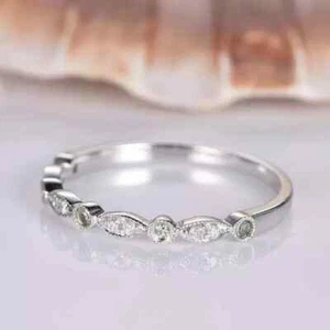 2.1 Ct Round Cut Lab Created Half Eternity Ring Band 14k White Gold Plated - Picture 1 of 7