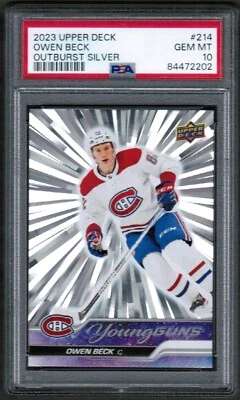 2023-24 UD #214 Owen Beck  Outburst Young Guns Rookie Rc PSA 10 Gem Mint - Image 1 of 4