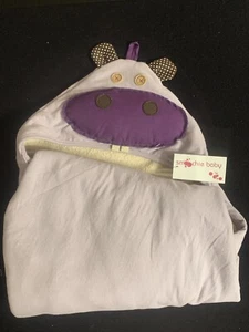 Smoochie Baby Purple Organic Cotton HIPPO Hooded Baby Towel NWT - Picture 1 of 4