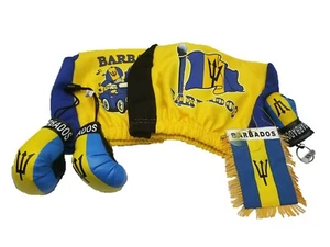 Barbados Headrest Cover Flag, Bajan Boxing Gloves Mini Banner Keychain - Picture 1 of 4
