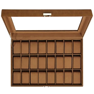 24 Slots Lockable Watch Box PU Leather Watch Case Organizer Watch Display Case - Picture 1 of 16