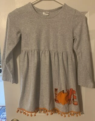 Vestido de niña otoño Pumpkin LOVE con bolas de pompón talla 4 artículo #1144” Foto 1 de 4
