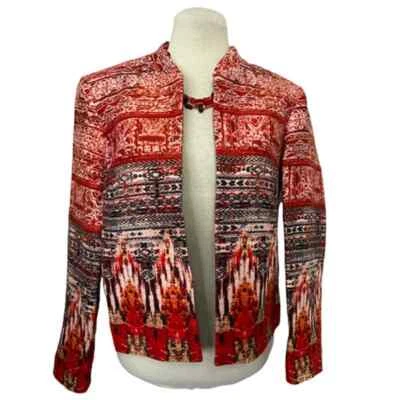 H & M Aztec Red Print Open Front Blazer Long Sleeve Women's Size 8 - Image 1 of 4