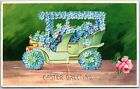 Happy Easter, Greetings Card, Blue Flowers Floral Car, Holiday, Vintage Postcard