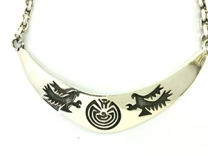 Hopi-style 925 Sterling Silver Eagle, Maze Chain Necklace. 45 cm/17.8", 37.5 g - Picture 1 of 12