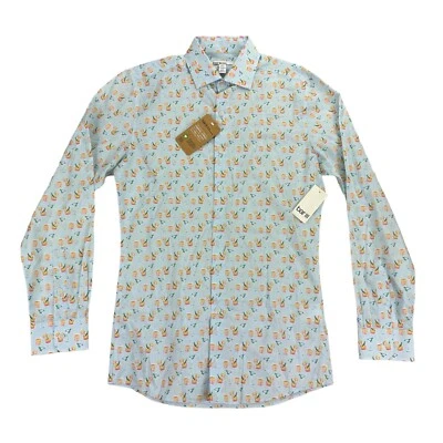 Camisa social Bar III masculina slim fit estampa coquetel manga longa azul 14-14,5 - Imagem 1 de 4