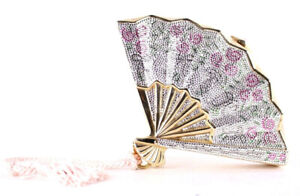 JUDITH LEIBER Multi-Color Floral Crystal FAN Minaudiere Evening Bag