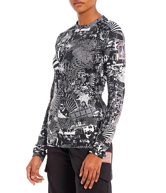2022 NWT WOMANS VOLCOM US OLYMPIC TEAM LS BASE TOP $70 S black/white - Image 1 of 3