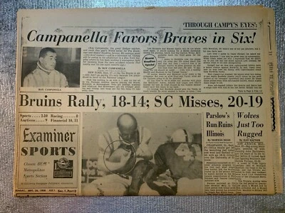 USC Trojans 9/28/1958 Los Angeles Examiner newspaper vs Michigan Wolverines - Image 1 of 3