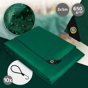 Lona de PVC verde 3x5m cubierta protectora impermeable 15m² con ojales (650g/m²) - Imagen 1 de 9