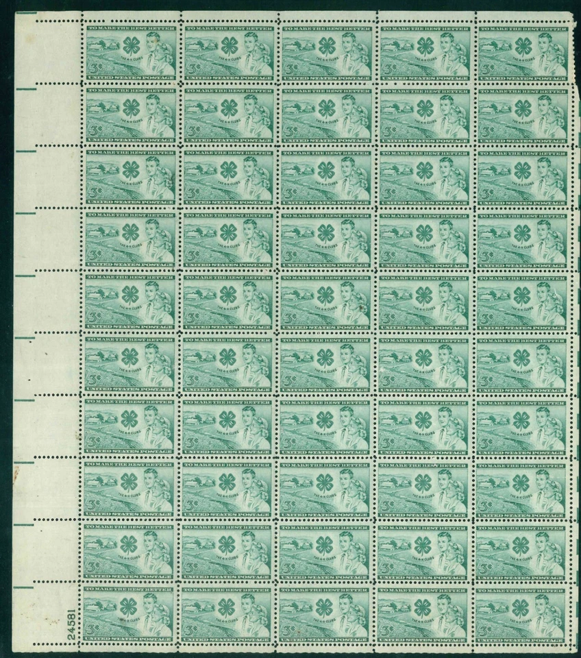 Scott #1005  3¢ 4-H Clubs Mint Sheet MNH  CV $11.10 - Image 1 of 4