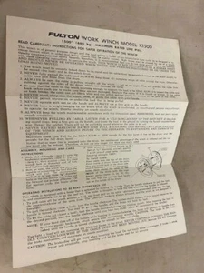 Fulton Work Winch Model K1500 Instructions  - Picture 1 of 3