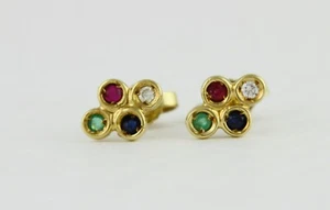 Paar 750er Gelb-Gold Ohrringe Ohrstecker Pusette Brillant Saphir Rubin Smaragd - Bild 1 von 15