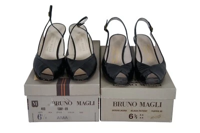 2 pares de tacones altos formales Bruno Magli charol negro punta abierta 6,5 Foto 1 de 4