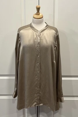 Camisa Eileen Fisher 100 % seda abotonada metálica dorada talla 2X oficina vacaciones Año Nuevo Foto 1 de 4