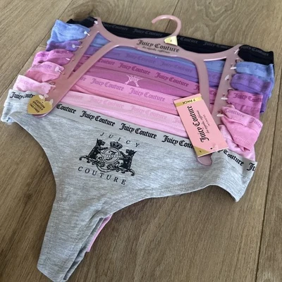 Calcinha fio dental feminina Juicy Couture mistura de algodão 7 pares G NOVA - Imagem 1 de 4