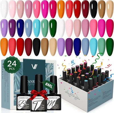 VANREESA 24 PCS Gel Nail Polish Set Fall Winter Colours Gel Polish Set with Base