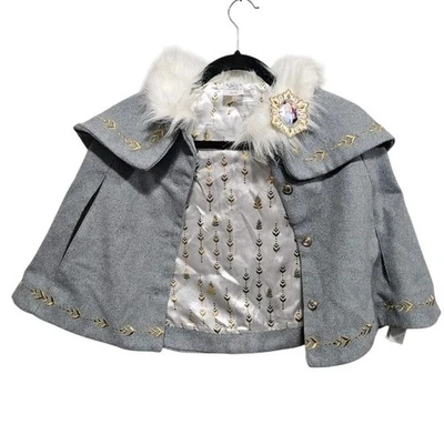 DISNEY FROZEN II CAPA GRIS ELSA/ANNA CON CUELLO DE PIEL SINTÉTICA PARA NIÑAS TALLA 4 Abrigo Gris Foto 1 de 4