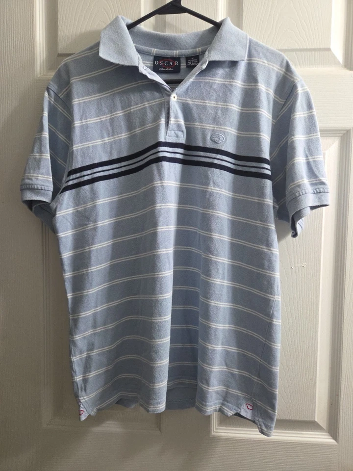 Oscar by Oscar de La Renta Para Hombres Azul Blanco Rayas Polo Manga Corta Med Foto 1 de 4