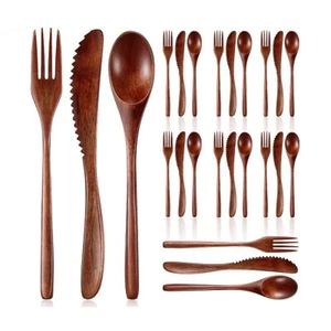 Wooden Spoon Wooden Dinner Utensil Set Kitchen Wooden Flatware Tableware New # - Foto 1 di 6