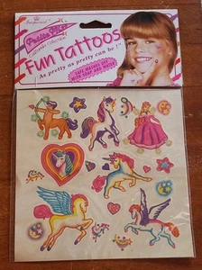 Vtg New 80's Imperial "Petite Miss" Unicorn Fun Tattoo Tatoos Stickers Sealed - Picture 1 of 4