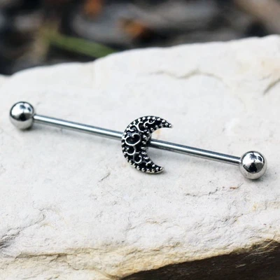 316L Stainless Steel Tribal Crescent Moon Industrial Barbell - Image 1 of 3