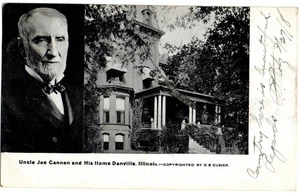 Postal de Danville, IL Illinois 1908, casa y retrato de Joe Cannon - Imagen 1 de 3