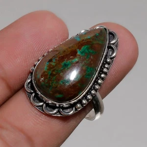 Chrysocolla Pear Shape Gemstone Handmade Ethnic Gifted Jewelry Ring 8.75" SR 738 - Picture 1 of 7