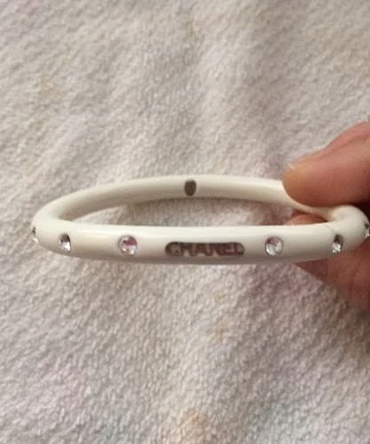 Chanel Brazalete Pulsera Marca de Coco Logo Estrás Pulsera USADA Auténtico #S3047 Foto 1 de 3