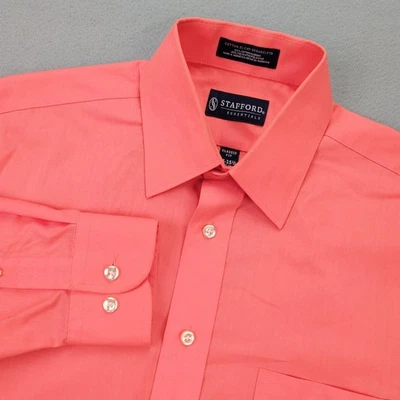 Camisa Stafford Essentials Para Hombres 15-15.5 34-35 Coral Calce Clásico Vestido Tela Ancha Foto 1 de 4
