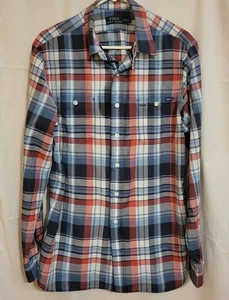 Men's POLO Ralph Lauren Plaid Butto-Up Long Sleeve Shirt, Large. Red White Blue - Picture 1 of 8