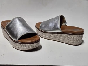 Fitflop Silver Eloise Platform Espadrille Leather Wedge Sandals Size 10 - Picture 1 of 6