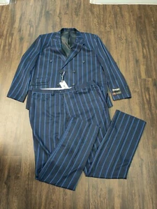 Stacy Adams 2 Piece Suit Mens 50R 45W (43x36) Blue Stripe Superlative 150's 1599 - Picture 1 of 24