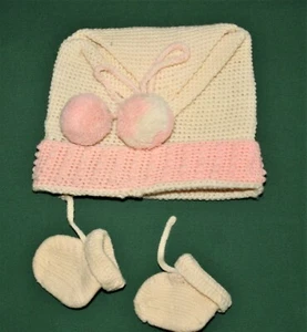 Cappello fatto a mano in lana Vntg + stivali crema all'uncinetto top a punta + 2 pompelmi bassi spedizione - Foto 1 di 3