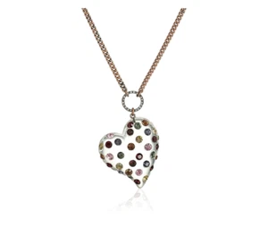 Betsey Johnson Multi-Colored Stone Lucite Heart Pendant Necklace Long Length - Picture 1 of 2