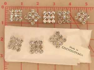 3 Vintage Czech Metal Shank Button Silver Square Clear Rhinestone 20mm 3/4" #145 - Picture 1 of 1