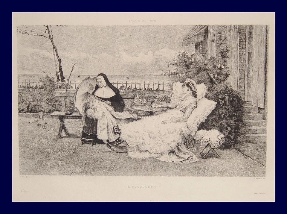 Ernest Duez Amme Nonne Baby Säugling Sonnenschirm Normandie Bretagne Schlaf Meer - Bild 1 von 1