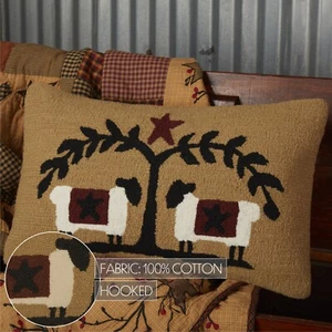 Heritage Farms Schaf und Stern Hakenkissen 14x22 hellbraun rot grün - Bild 1 von 6