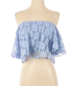 Mine Short Sleeve Blouse Lace Blue Size Small - Picture 1 of 2